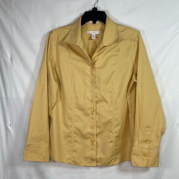 Chico’s No Iron Yellow Button Front Long Sleeve Shirt Top in Size 1 or Medium/8. - Picture 1 of 7
